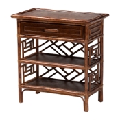 bali & pari Daemyn Marbled Tortoise Natural Rattan Nightstand - Handcrafted Wicker Bedside Table with Drawer and Open Shelving
